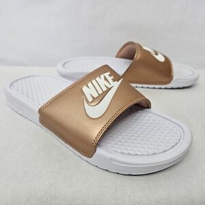 Nike Benassi JDI Slide Sandals 343881-108 White Metallic Red Bronze Women Size 7